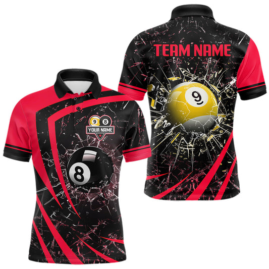 Maxcorners Black And Red 8 Ball & 9 Ball Glass Break Billiard Shirt For Men Custom Pool Team Jersey Uniform LM0101