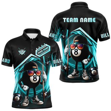 Maxcorners Turquoise Funny 8 Ball Billiard Shirt For Men Custom Pool Team Shirt, Billiard Jersey Polo, 1/4 Zip LM0101