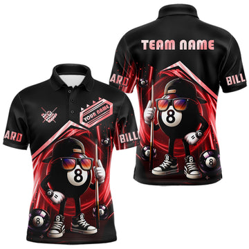 Maxcorners Red Funny 8 Ball Billiard Shirt For Men Custom Pool Team Shirt, Billiard Jersey Polo & 1/4 Zip LM0101