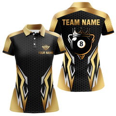 Maxxcorners Black And Golden 8 Ball Pool Crown Billiard Shirt For Women Custom Billiard Jersey Polo & 1/4 Zip MT0307