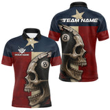 Maxcorners Personalized Grunge Texas Flag Skull Billiard Shirt For Men, 8 Ball Patriotic Pool Team Jerseys  LM1506