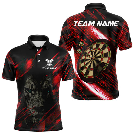 Maxcorners Personalized Red & Black Lion Dart Shirt For Men Custom Light Dartboard Team Jersey Polo & 1/4 Zip LM1203