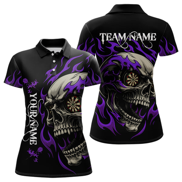 Maxcorners Personalized Purple Flaming Skull Darts Shirt For Men Custom Darts Jersey Team Polo & 1/4 Zip MT0609