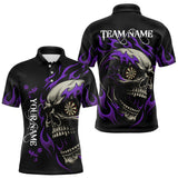 Maxcorners Personalized Purple Flaming Skull Darts Shirt For Men Custom Darts Jersey Team Polo & 1/4 Zip MT0609