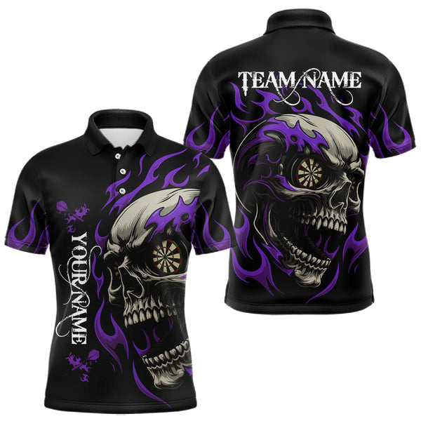 Maxcorners Personalized Purple Flaming Skull Darts Shirt For Men Custom Darts Jersey Team Polo & 1/4 Zip MT0609