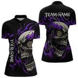 Maxcorners Personalized Purple Flaming Skull Darts Shirt For Men Custom Darts Jersey Team Polo & 1/4 Zip MT0609