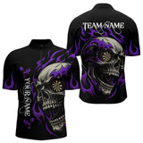Maxcorners Personalized Purple Flaming Skull Darts Shirt For Men Custom Darts Jersey Team Polo & 1/4 Zip MT0609