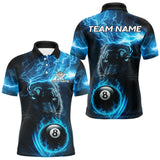 Maxcorners Custom Panther Billiard Polo & 1/4 Zip For Men, Blue Flame 8 Ball Lightning Pool Team Jersey TU1108