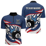 Maxcorners Red, White And Blue 8 Ball Flame Billiard Shirt For Men Custom Billiard Team Jersey Polo & 1/4 Zip LM2206