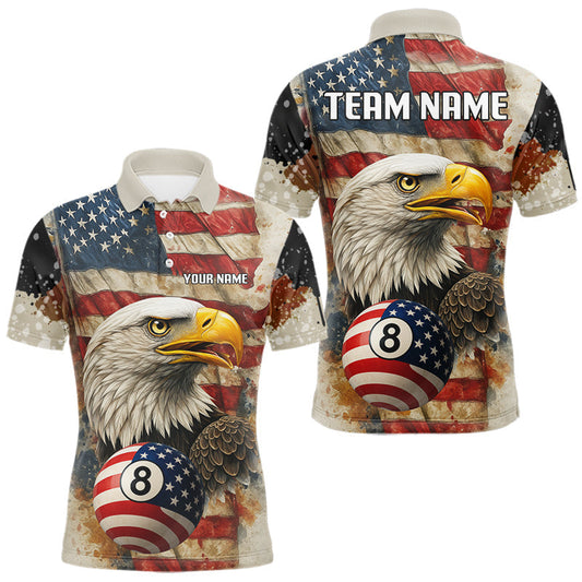 Maxcorners Personalized Patriotic Eagle 8 Ball Billiard Shirt For Men, Vintage American Flag Pool Team Jersey  LM2206