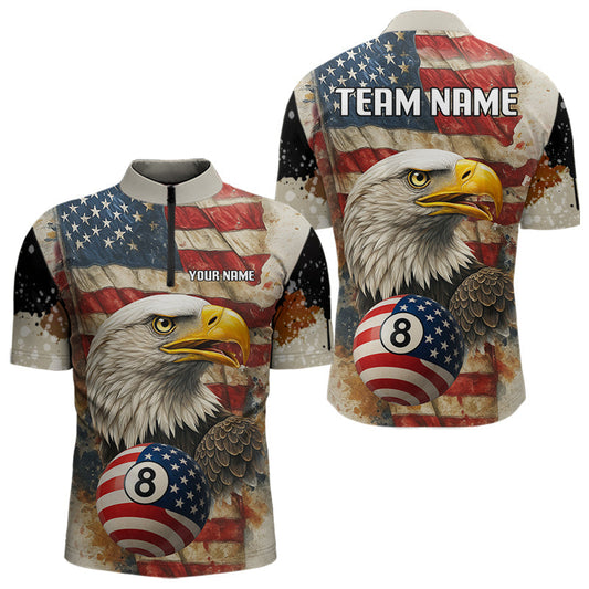 Maxcorners Personalized Patriotic Eagle 8 Ball Billiard Shirt For Men, Vintage American Flag Pool Team Jersey  LM2206