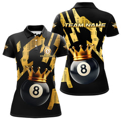 Maxcorners Black And Golden 8 Ball Crown Billiard Shirt For Men Custom Pool Team Jerseys Polo & Quarter Zip LM1307