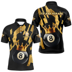 Maxcorners Black And Golden 8 Ball Crown Billiard Shirt For Men Custom Pool Team Jerseys Polo & Quarter Zip LM1307