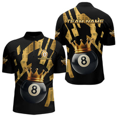 Maxcorners Black And Golden 8 Ball Crown Billiard Shirt For Men Custom Pool Team Jerseys Polo & Quarter Zip LM1307