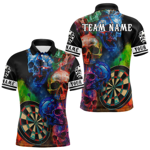 Maxcorners Funny Colorful Skull Darts Shirt For Men Custom Darts Team Jersey Polo & 1/4 Zip, Darts Outfit TU1407