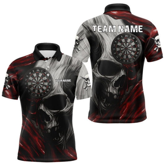Maxcorners Personalized Gothic Skull Darts Shirt For Men Custom Darts Jersey Team Uniform Polo & 1/4 Zip|Red LM1203