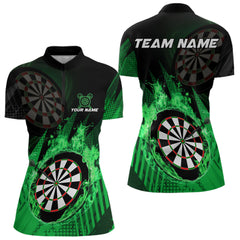 Maxcorners Green Dartboard Fire Flame Darts Shirt For Men Custom Darts Jersey, Dart Team Shirt Polo & 1/4 Zip MT1309