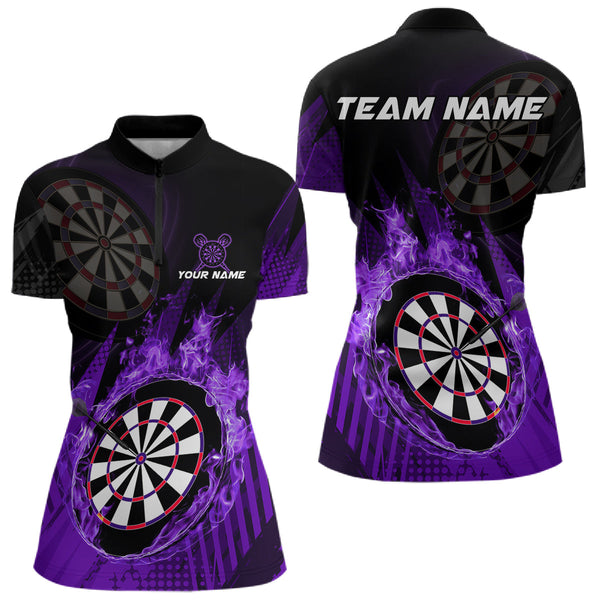 Maxcorners Purple Dartboard Fire Flame Darts Shirt For Men Custom Dart Jersey, Dart Team Shirt Polo & 1/4 Zip MT1309