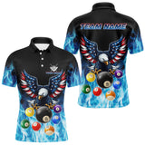 Maxcorners Personalized American Flag Eagle Billiard Ball Pool Shirt For Men Custom Billiard Team Jersey|Blue MT1309