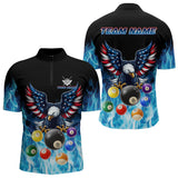 Maxcorners Personalized American Flag Eagle Billiard Ball Pool Shirt For Men Custom Billiard Team Jersey|Blue MT1309