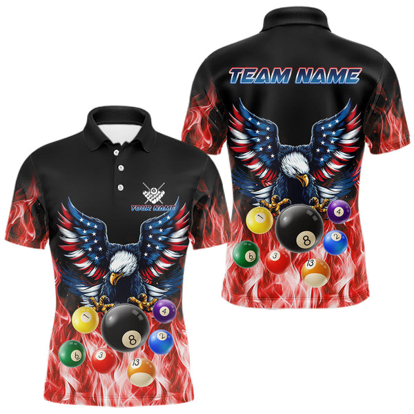 Maxcorners Personalized American Flag Eagle Billiard Ball Pool Shirt For Men Custom Billiard Team Jersey|Red MT1309