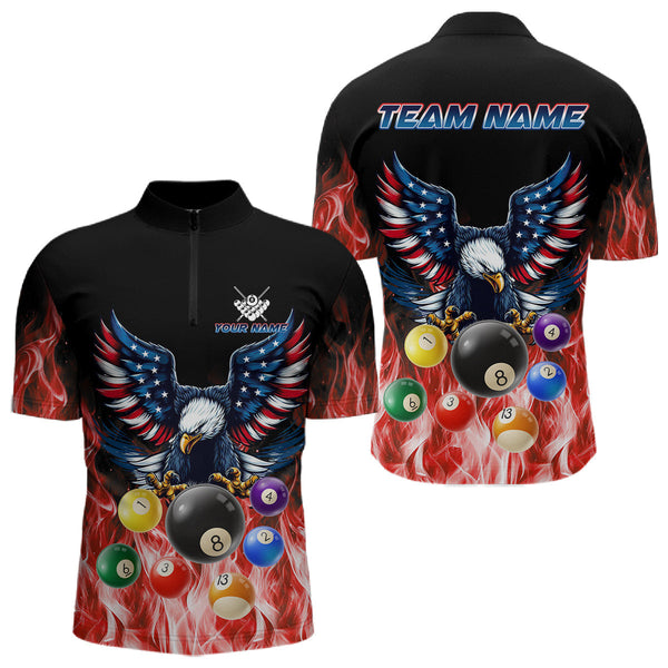Maxcorners Personalized American Flag Eagle Billiard Ball Pool Shirt For Men Custom Billiard Team Jersey|Red MT1309