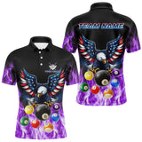 Maxcorners Personalized American Flag Eagle Billiard Ball Pool Shirt For Men Custom Billiard Jersey|Purple MT1309