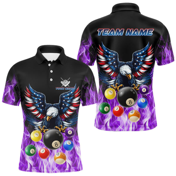 Maxcorners Personalized American Flag Eagle Billiard Ball Pool Shirt For Men Custom Billiard Jersey|Purple MT1309