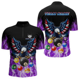 Maxcorners Personalized American Flag Eagle Billiard Ball Pool Shirt For Men Custom Billiard Jersey|Purple MT1309