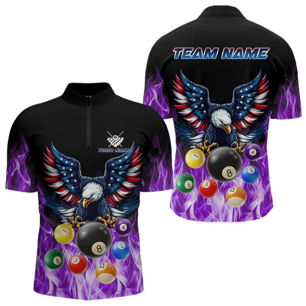 Maxcorners Personalized American Flag Eagle Billiard Ball Pool Shirt For Men Custom Billiard Jersey|Purple MT1309