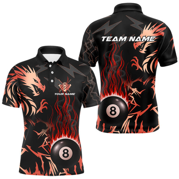 Maxcorners Black And Red Flaming 8 Ball Pool Shirt For Men Custom Dragon Billiards Team Jersey Polo & 1/4 Zip TU1509