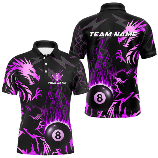 Maxcorners Black And Purple Flaming 8 Ball Pool Shirt For Men Custom Dragon Billiard Jersey Polo & 1/4 Zip
