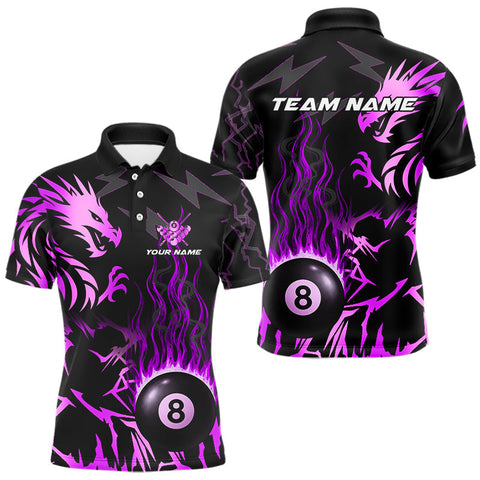 Maxcorners Black And Purple Flaming 8 Ball Pool Shirt For Men Custom Dragon Billiard Jersey Polo & 1/4 Zip TU1509
