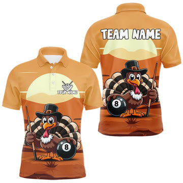 Maxcorners Funny Turkey 8 Ball Pool Billiard Shirt For Men Custom Thanksgiving Shirt For Pool Player