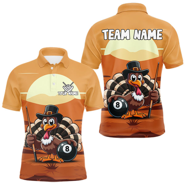 Maxcorners Funny Turkey 8 Ball Pool Billiard Shirt For Men Custom Thanksgiving Shirt For Pool Player TU1509