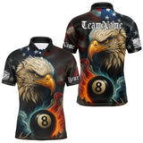 Maxcorners Personalized Eagle Flame 8 Ball Billiard Shirt For Men Custom Patriotic US Flag Pool Team Jersey TU1509