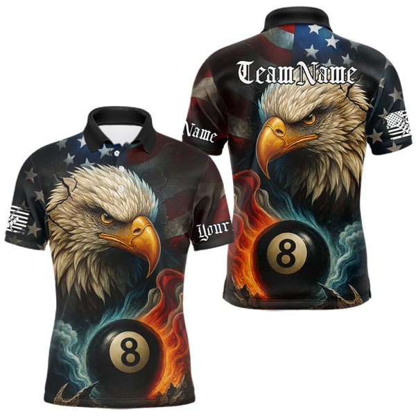 Maxcorners Personalized Eagle Flame 8 Ball Billiard Shirt For Men Custom Patriotic US Flag Pool Team Jersey TU1509