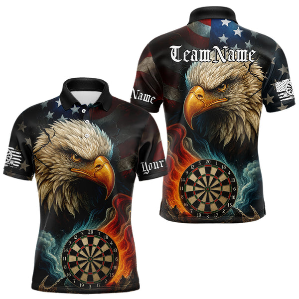 Maxcorners Personalized Eagle Flame Darts Shirt For Men Custom Patriotic American Flag Team Darts Jersey TU1509