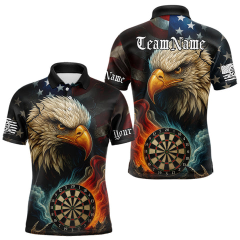 Maxcorners Personalized Eagle Flame Darts Shirt For Men Custom Patriotic American Flag Team Darts Jersey TU1509