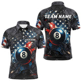 Maxcorners Personalized Grunge American Flag 8 Ball Billiard Shirt For Men Custom Patriotic Pool Team Jersey  LM0210
