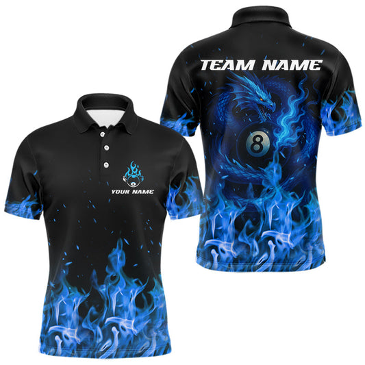 Maxcorners Personalized Blue Flaming Dragon Billiard Shirt For Men, 8 Ball Pool Billiard League Team Jerseys