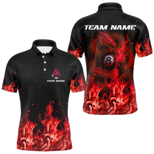 Maxcorners Personalized Red Flaming Dragon Billiard Shirt For Men, 8 Ball Pool Billiard League Team Jerseys