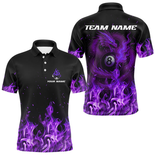 Maxcorners Personalized Purple Flaming Dragon Billiard Shirt For Men, 8 Ball Pool Billiard League Team Jersey