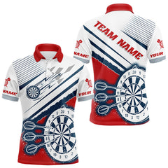 Maxcorners Personalized Red, White & Navy Darts Shirt For Men Custom Sport Darts Team Jerseys Polo & 1/4 Zip TU2606