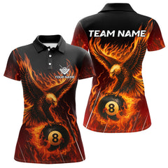 Maxcorners Customized Orange 8 Ball Fire Flame Eagle Billiard Shirt For Men, Pool Team Jersey Polo & 1/4 Zip LM2007