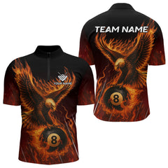 Maxcorners Customized Orange 8 Ball Fire Flame Eagle Billiard Shirt For Men, Pool Team Jersey Polo & 1/4 Zip LM2007