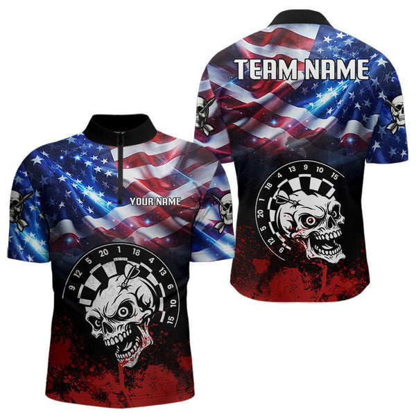 Maxcorners Personalized American Flag Funny Skull Darts Shirt For Men Custom Patriotic Darts Team Jerseys  LM3006