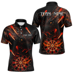 Maxcorners Black And Orange Panther Fire Dart Shirt For Men Custom 3D Dart League Team Jersey Polo & 1/4 Zip LM3006