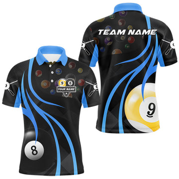 Maxcorners Personalized Billiard 8 Ball & 9 Ball Pool Shirt For Men, Billiard Jersey Team Polo & 1/4 Zip|Blue MT2407
