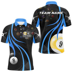 Maxcorners Personalized Billiard 8 Ball & 9 Ball Pool Shirt For Men, Billiard Jersey Team Polo & 1/4 Zip|Blue MT2407